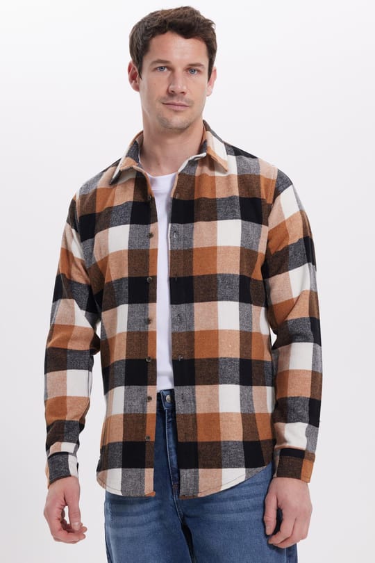 Erkek Slim Fit Dar Kesim Kareli Kışlık Oduncu Gömlek