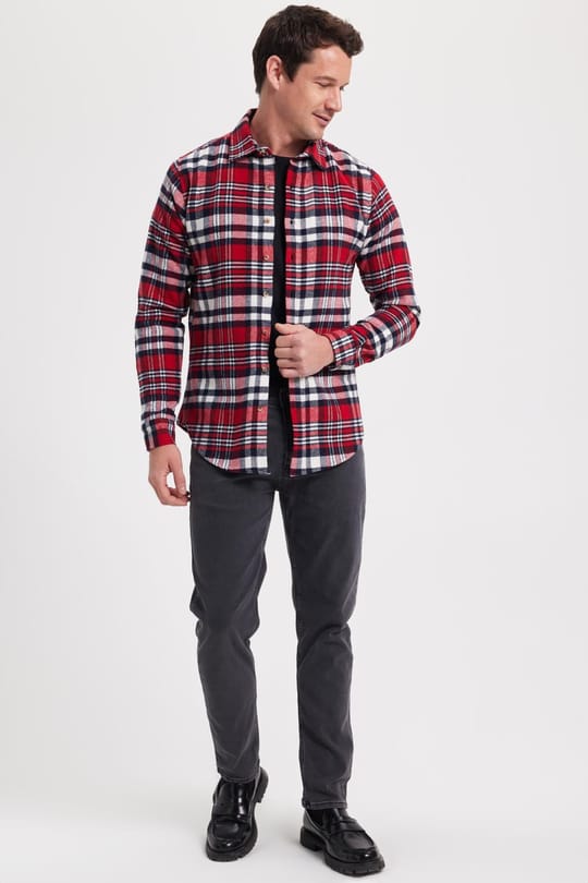 Erkek Slim Fit Dar Kesim Kareli Kışlık Oduncu Gömlek