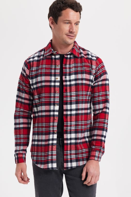 Erkek Slim Fit Dar Kesim Kareli Kışlık Oduncu Gömlek