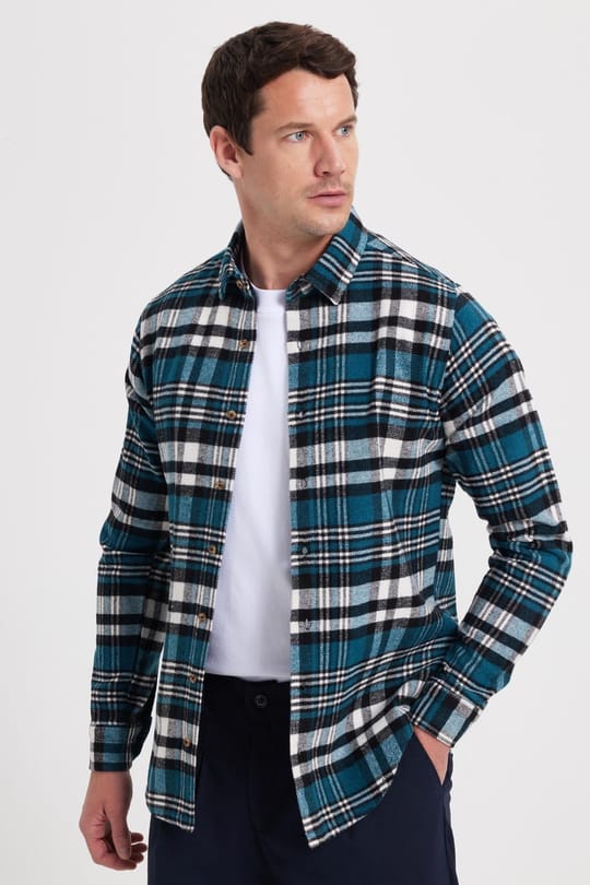 Erkek Slim Fit Dar Kesim Kareli Kışlık Oduncu Gömlek