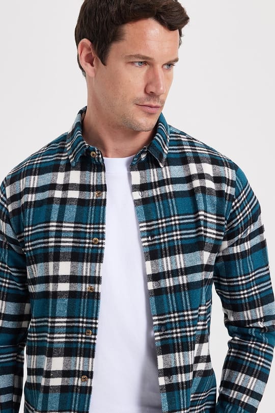 Erkek Slim Fit Dar Kesim Kareli Kışlık Oduncu Gömlek