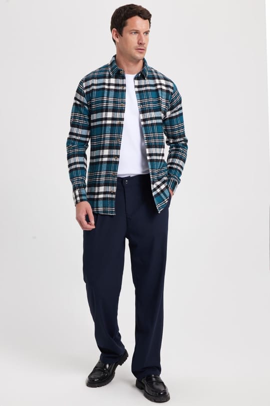 Erkek Slim Fit Dar Kesim Kareli Kışlık Oduncu Gömlek