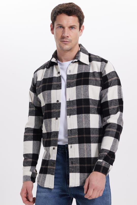 Erkek Slim Fit Dar Kesim Kareli Kışlık Oduncu Gömlek