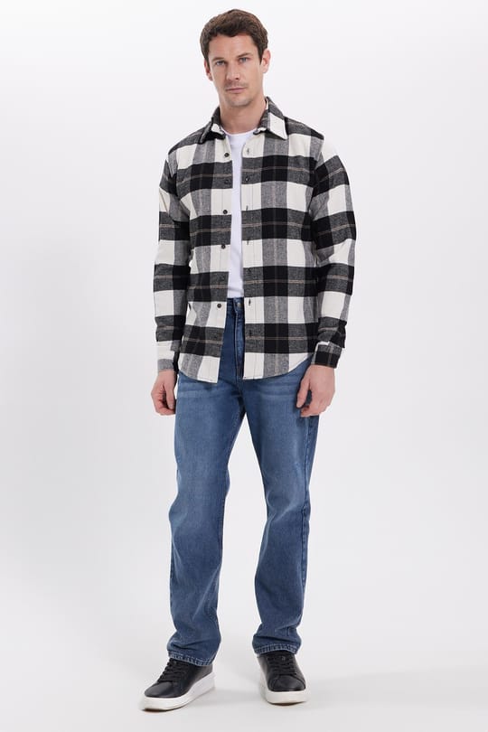 Erkek Slim Fit Dar Kesim Kareli Kışlık Oduncu Gömlek