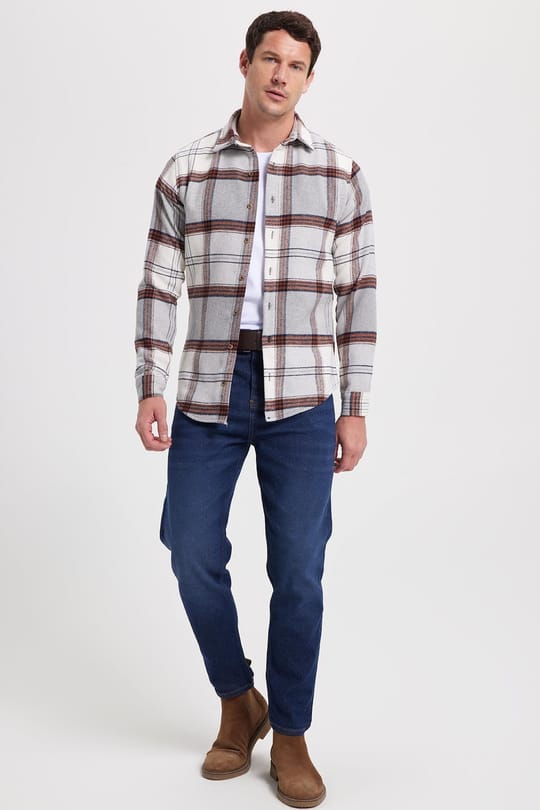Erkek Slim Fit Dar Kesim Kareli Kışlık Oduncu Gömlek