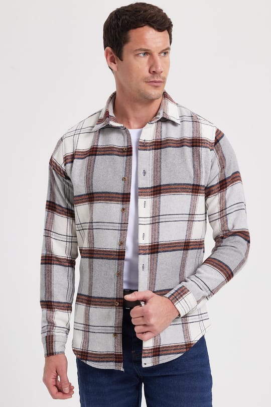 Erkek Slim Fit Dar Kesim Kareli Kışlık Oduncu Gömlek