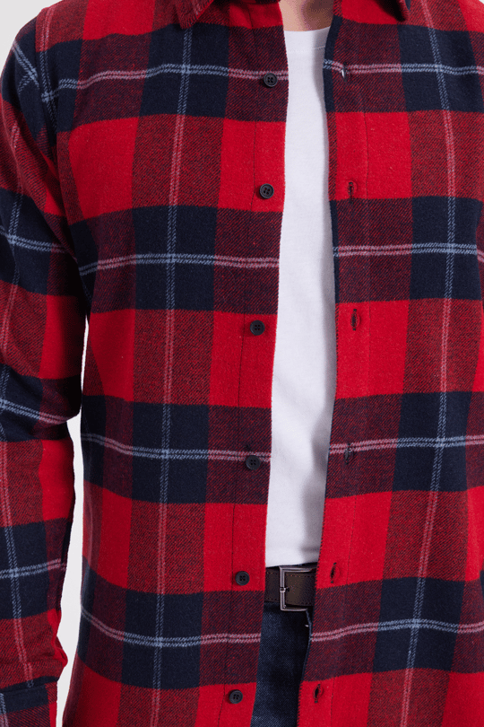 Erkek Slim Fit Dar Kesim Kareli Kışlık Oduncu Gömlek