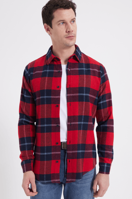 Erkek Slim Fit Dar Kesim Kareli Kışlık Oduncu Gömlek