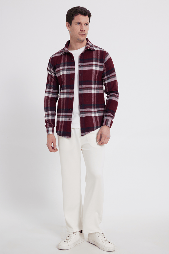 Erkek Slim Fit Dar Kesim Kareli Kışlık Oduncu Gömlek