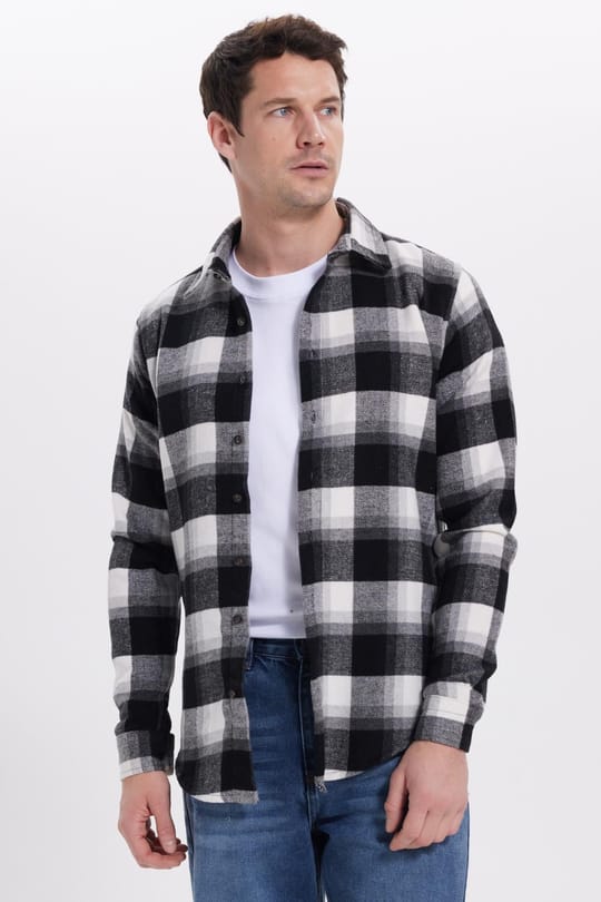 Erkek Slim Fit Dar Kesim Kareli Kışlık Oduncu Gömlek
