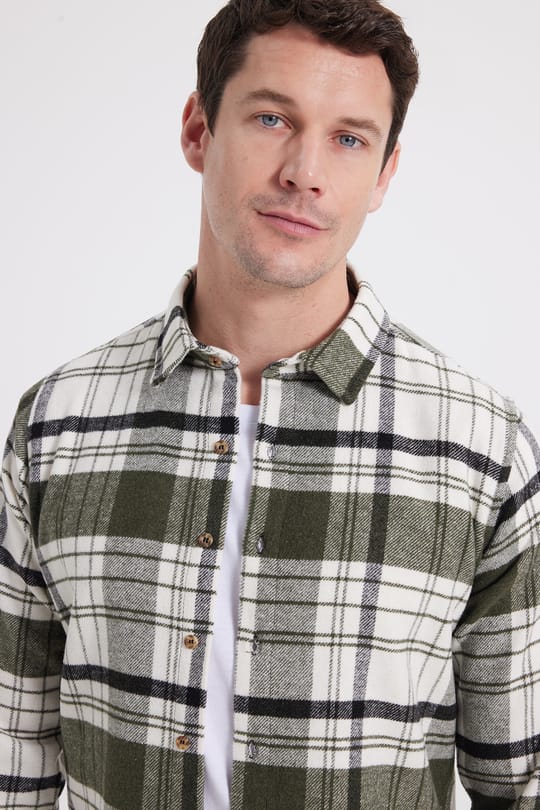 Erkek Slim Fit Dar Kesim Kareli Kışlık Oduncu Gömlek