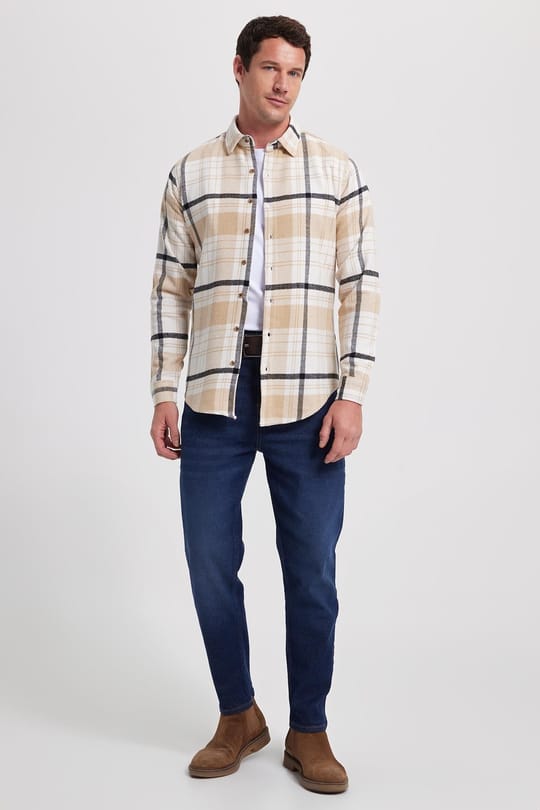 Erkek Slim Fit Dar Kesim Kareli Kışlık Oduncu Gömlek