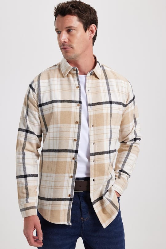 Erkek Slim Fit Dar Kesim Kareli Kışlık Oduncu Gömlek