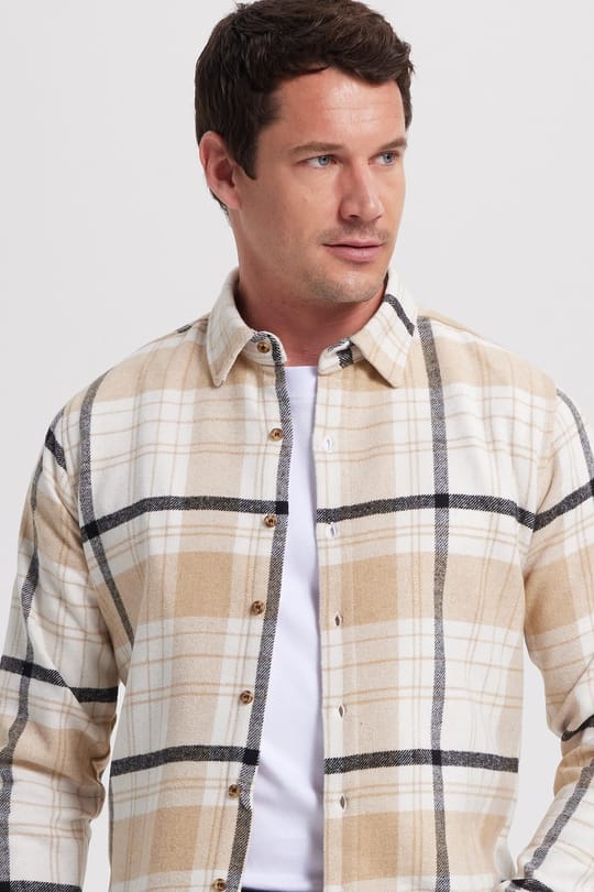 Erkek Slim Fit Dar Kesim Kareli Kışlık Oduncu Gömlek