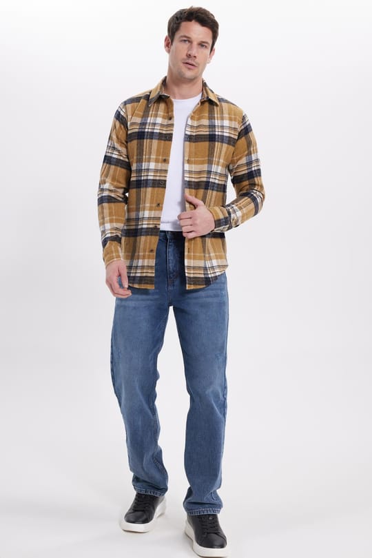 Erkek Slim Fit Dar Kesim Kareli Kışlık Oduncu Gömlek