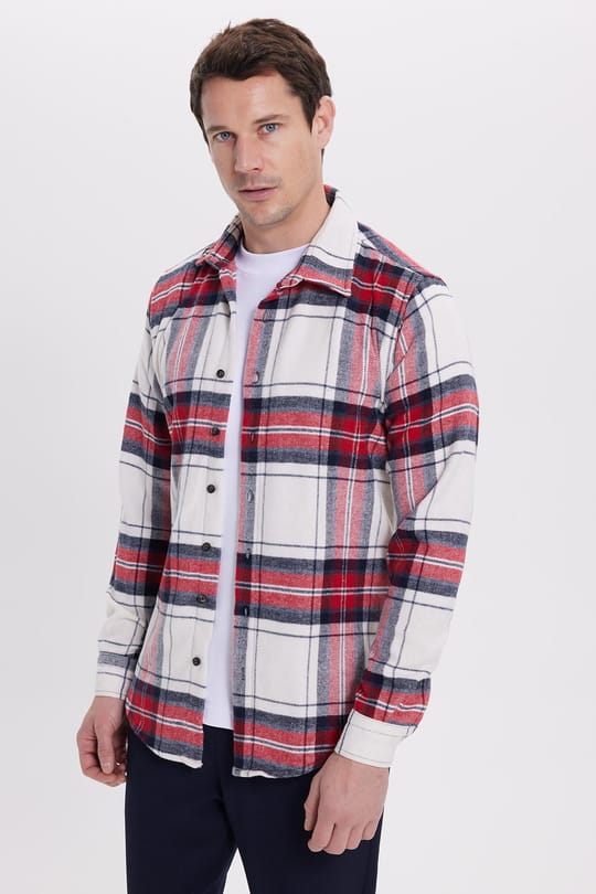 Erkek Slim Fit Dar Kesim Kareli Kışlık Oduncu Gömlek