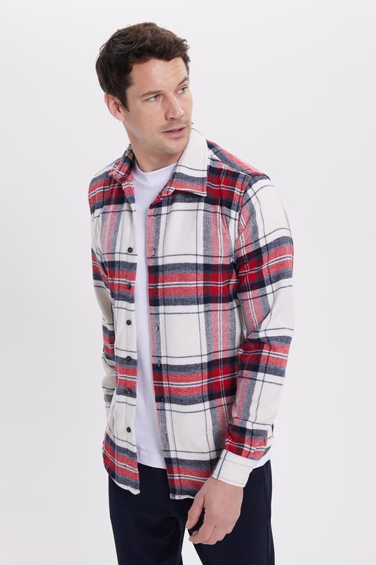 Erkek Slim Fit Dar Kesim Kareli Kışlık Oduncu Gömlek