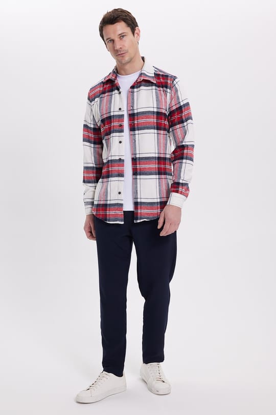Erkek Slim Fit Dar Kesim Kareli Kışlık Oduncu Gömlek