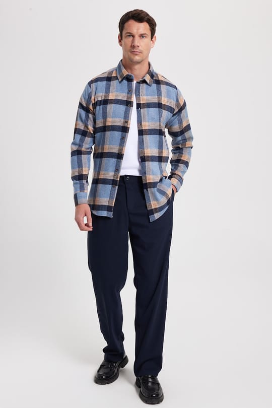 Erkek Slim Fit Dar Kesim Kareli Kışlık Oduncu Gömlek