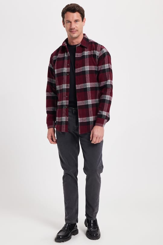 Erkek Slim Fit Dar Kesim Kareli Kışlık Oduncu Gömlek
