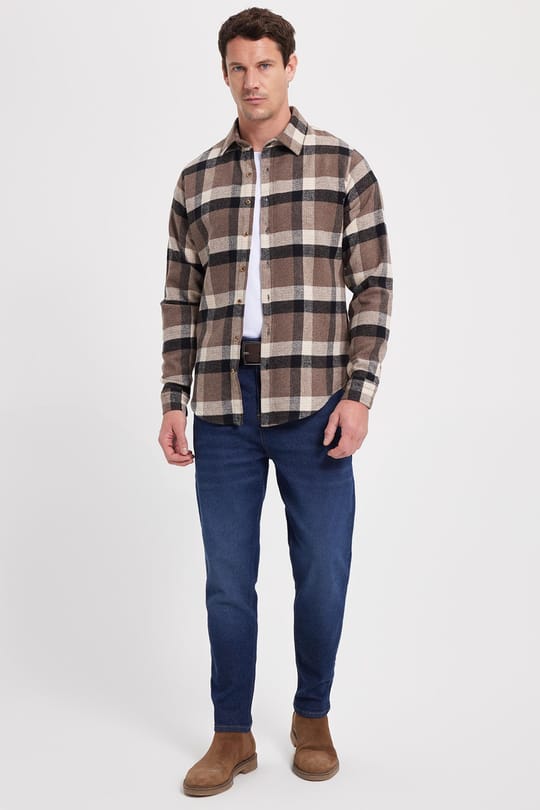 Erkek Slim Fit Dar Kesim Kareli Kışlık Oduncu Gömlek