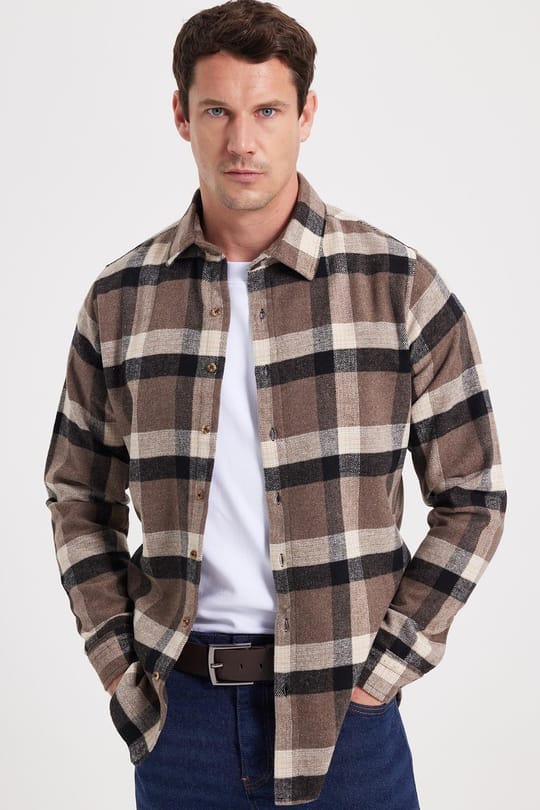 Erkek Slim Fit Dar Kesim Kareli Kışlık Oduncu Gömlek