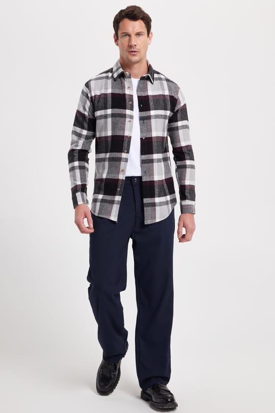 Erkek Slim Fit Dar Kesim Kareli Kışlık Oduncu Gömlek