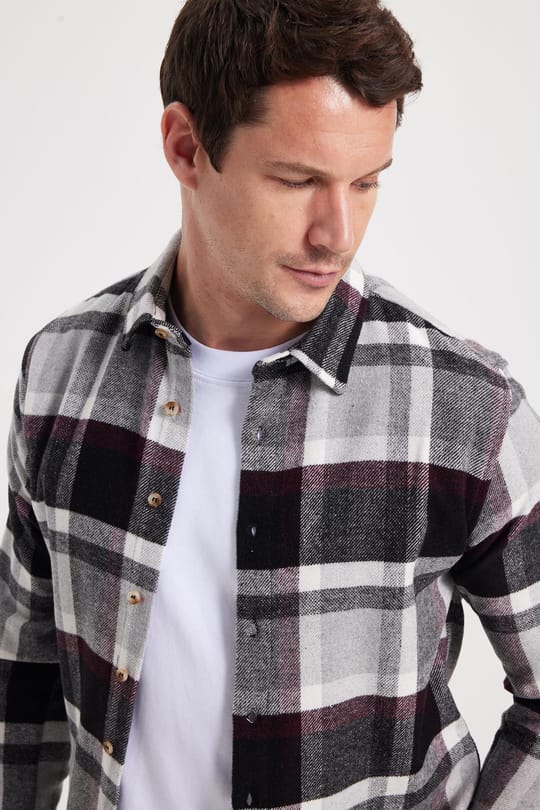 Erkek Slim Fit Dar Kesim Kareli Kışlık Oduncu Gömlek