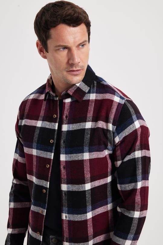 Erkek Slim Fit Dar Kesim Kareli Kışlık Oduncu Gömlek