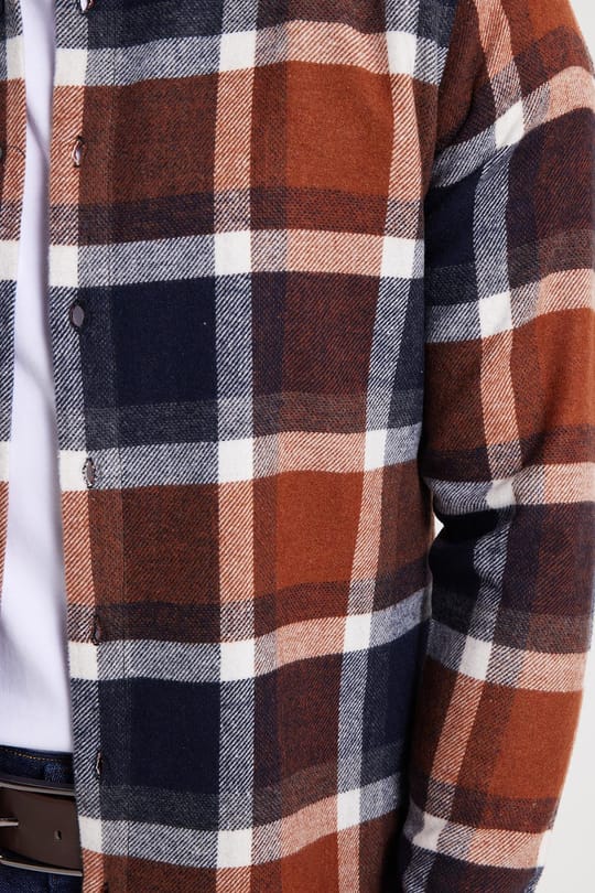 Erkek Slim Fit Dar Kesim Kareli Kışlık Oduncu Gömlek
