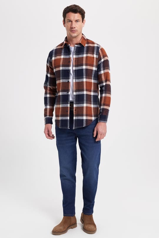 Erkek Slim Fit Dar Kesim Kareli Kışlık Oduncu Gömlek