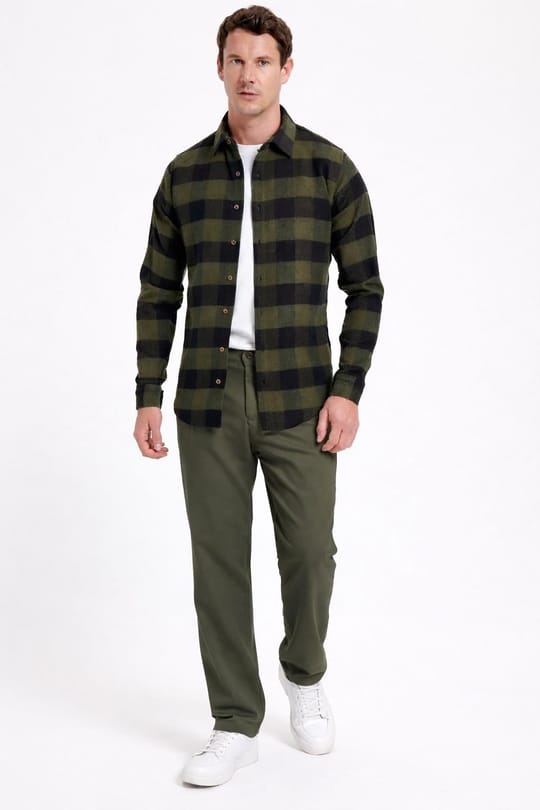 Erkek Slim Fit Dar Kesim Kareli Kışlık Oduncu Gömlek