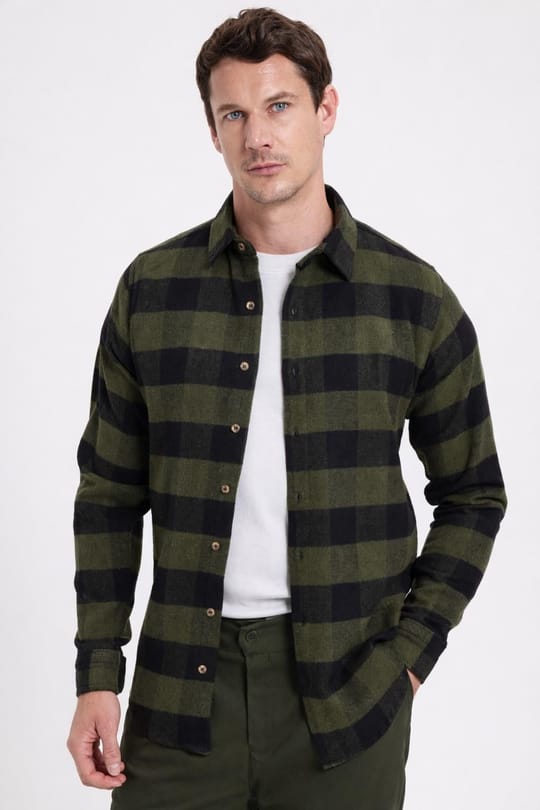 Erkek Slim Fit Dar Kesim Kareli Kışlık Oduncu Gömlek