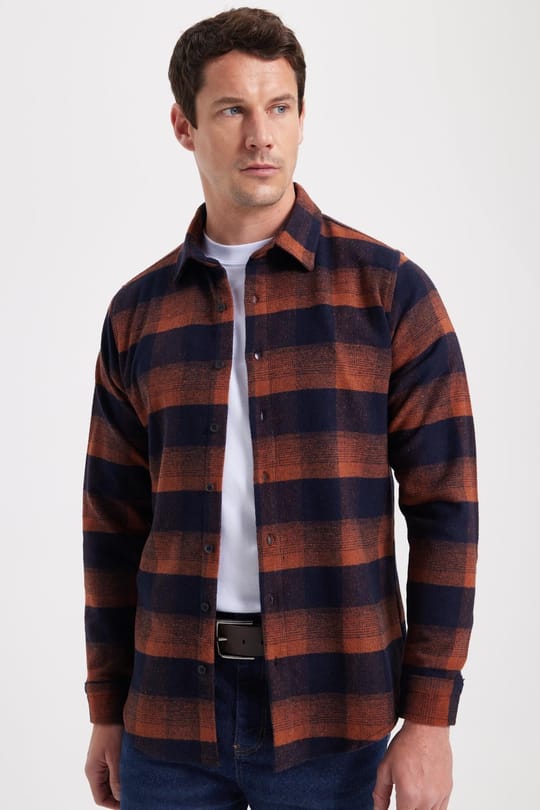 Erkek Slim Fit Dar Kesim Kareli Kışlık Oduncu Gömlek