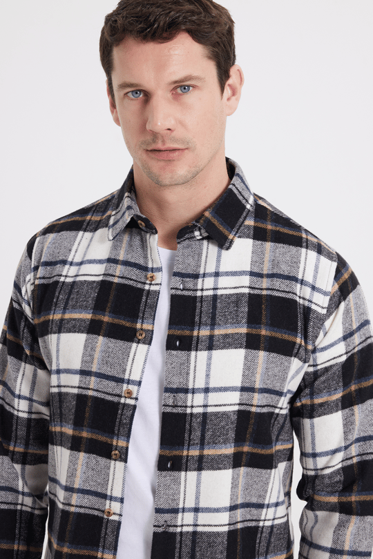 Erkek Slim Fit Dar Kesim Kareli Kışlık Oduncu Gömlek