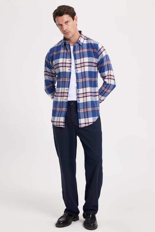 Erkek Slim Fit Dar Kesim Kareli Kışlık Oduncu Gömlek