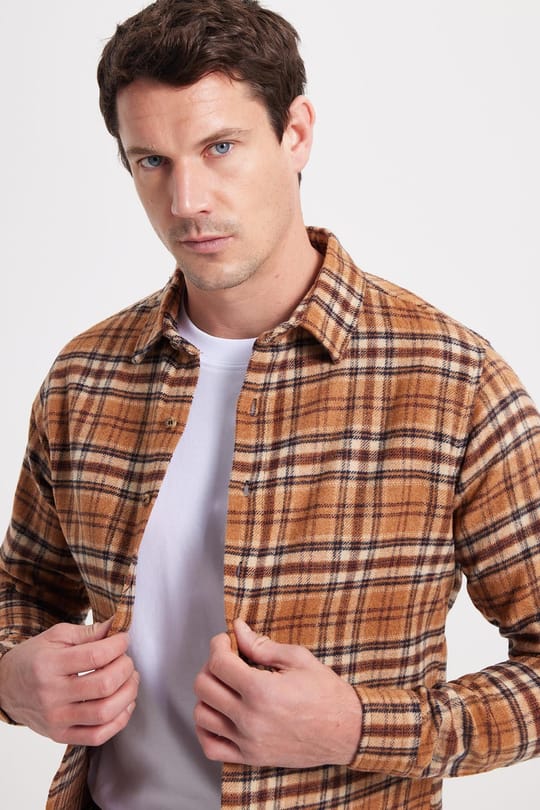 Erkek Slim Fit Dar Kesim Kareli Kışlık Oduncu Gömlek