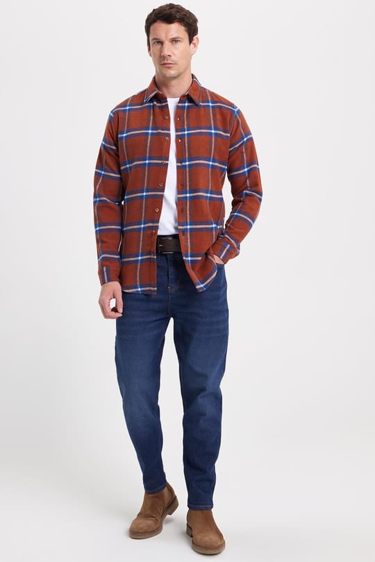 Erkek Slim Fit Dar Kesim Kareli Kışlık Oduncu Gömlek