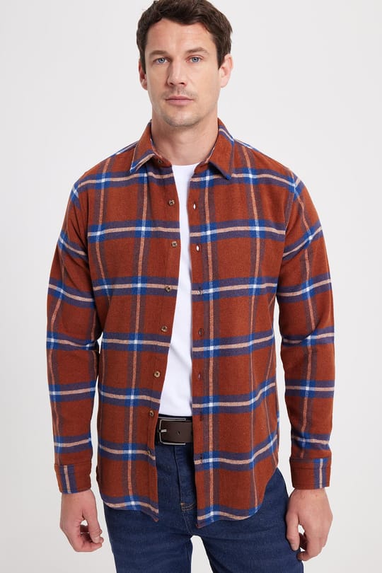Erkek Slim Fit Dar Kesim Kareli Kışlık Oduncu Gömlek