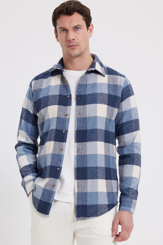 Erkek Slim Fit Dar Kesim Kareli Kışlık Oduncu Gömlek