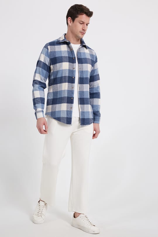 Erkek Slim Fit Dar Kesim Kareli Kışlık Oduncu Gömlek