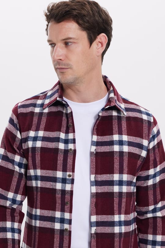 Erkek Slim Fit Dar Kesim Kareli Kışlık Oduncu Gömlek
