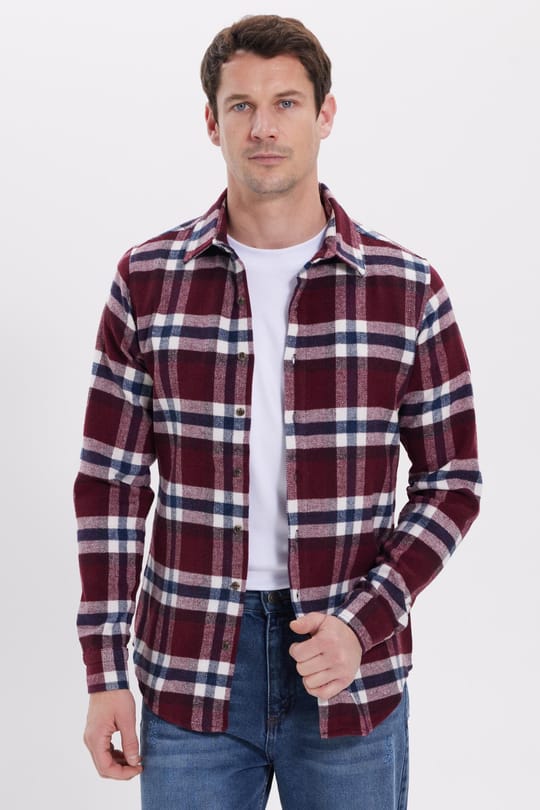Erkek Slim Fit Dar Kesim Kareli Kışlık Oduncu Gömlek