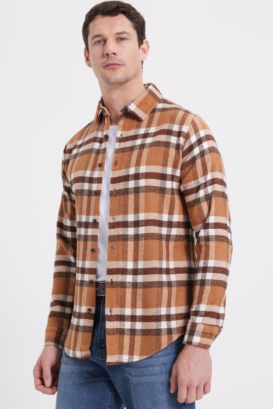 Erkek Slim Fit Dar Kesim Kareli Kışlık Oduncu Gömlek