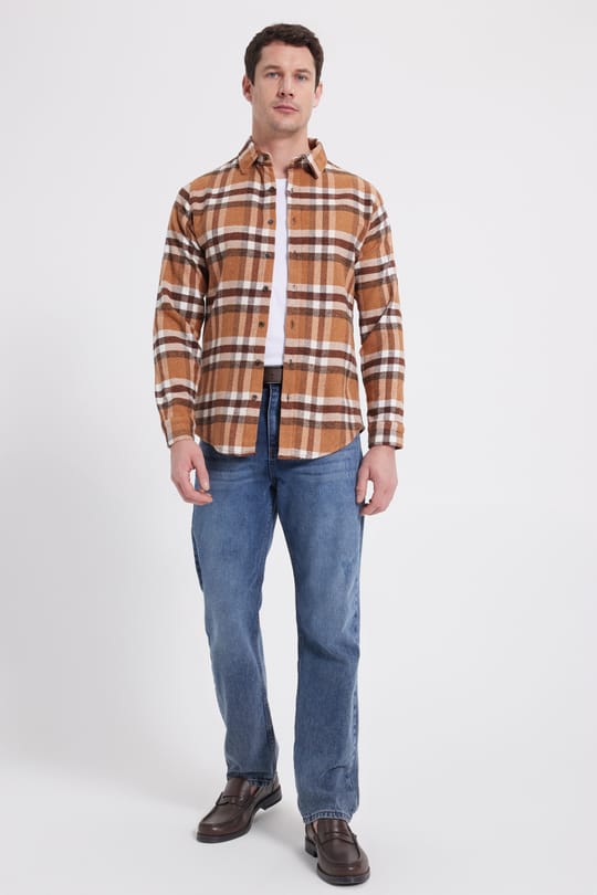 Erkek Slim Fit Dar Kesim Kareli Kışlık Oduncu Gömlek