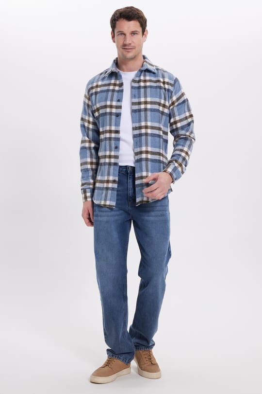 Erkek Slim Fit Dar Kesim Kareli Kışlık Oduncu Gömlek