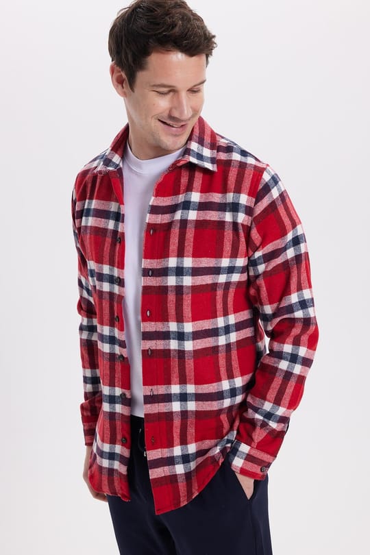 Erkek Slim Fit Dar Kesim Kareli Kışlık Oduncu Gömlek