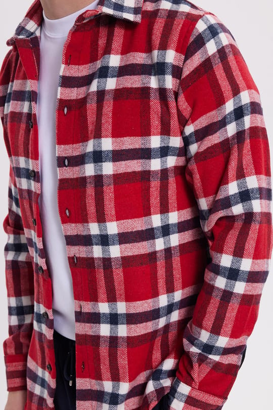 Erkek Slim Fit Dar Kesim Kareli Kışlık Oduncu Gömlek