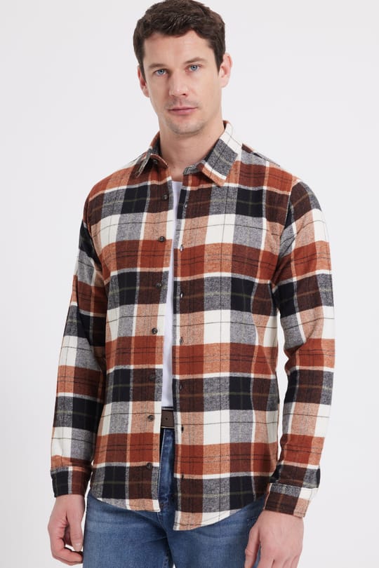 Erkek Slim Fit Dar Kesim Kareli Kışlık Oduncu Gömlek