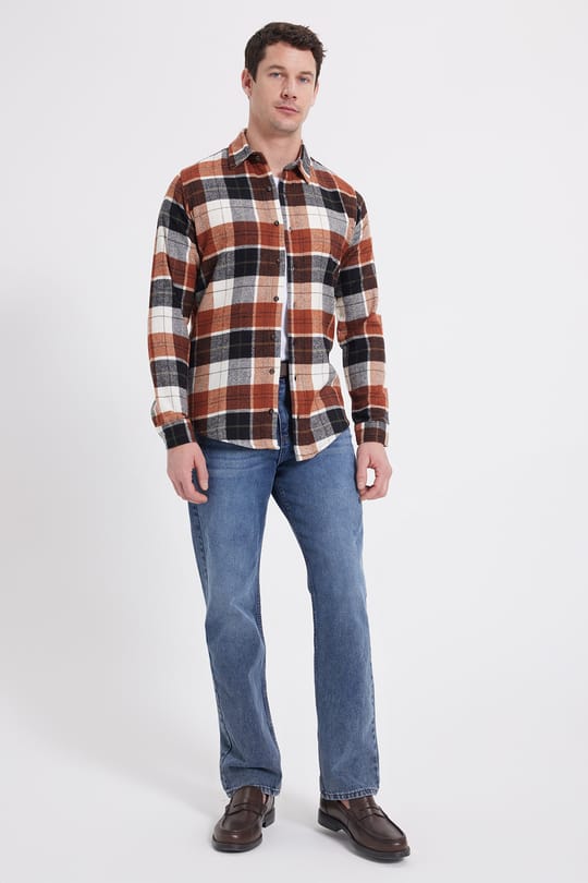 Erkek Slim Fit Dar Kesim Kareli Kışlık Oduncu Gömlek